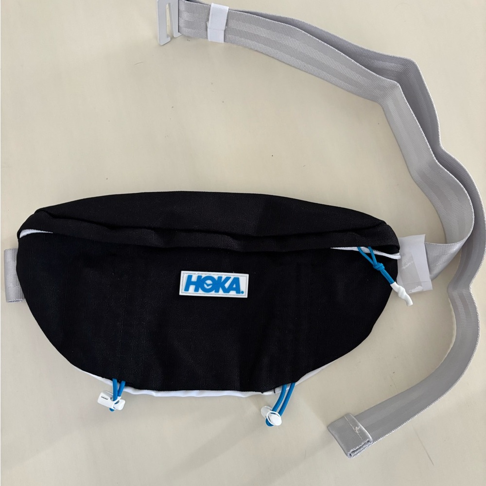 Hoka Black and Gray Waist Bag with Blue Accents